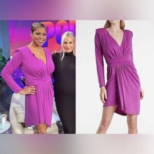 Express Ruched Purple V Neck Dress